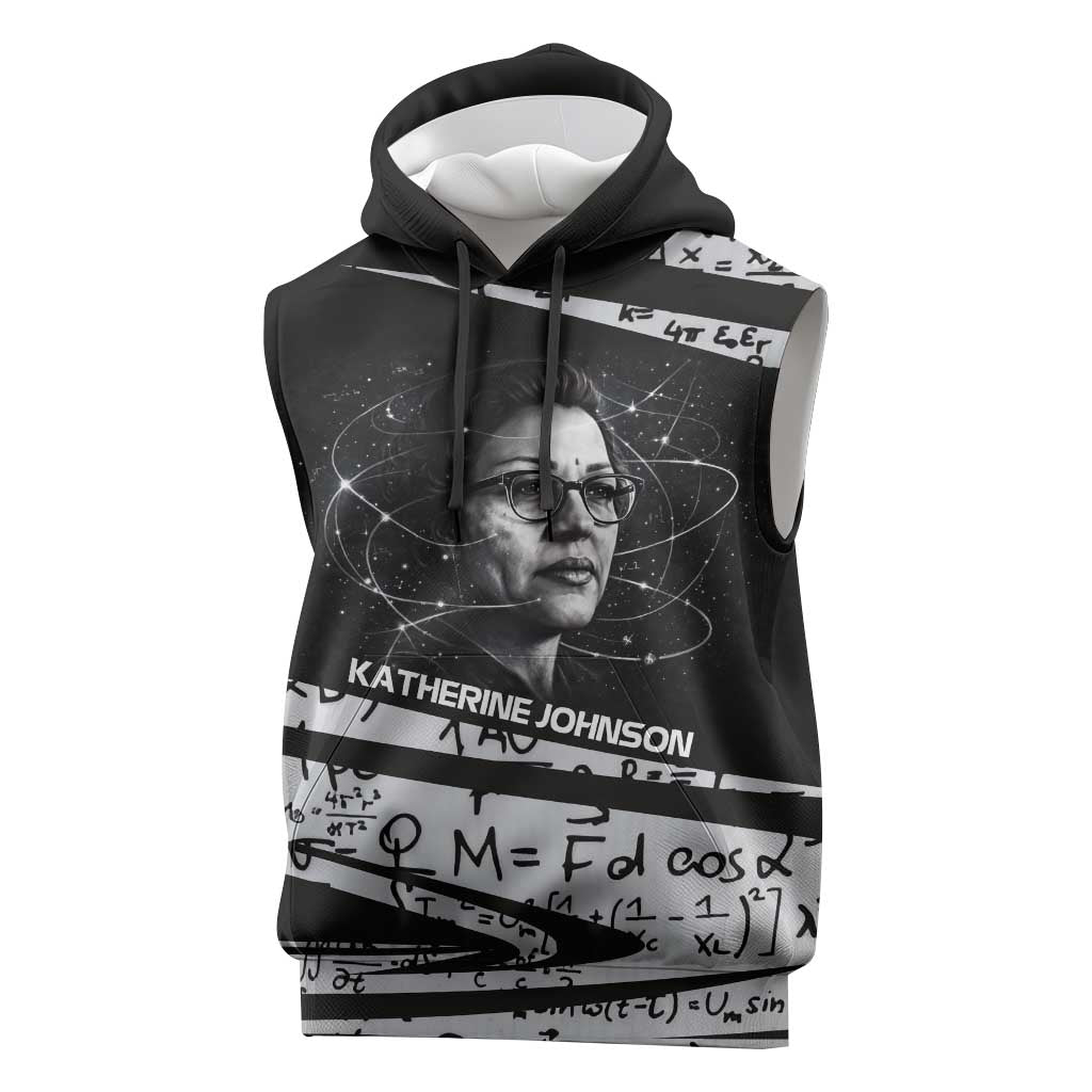 Katherine Johnson Sleeveless Hoodie with Orbital Space Portrait, Historic NASA Launch Dates and Physics - African Pride