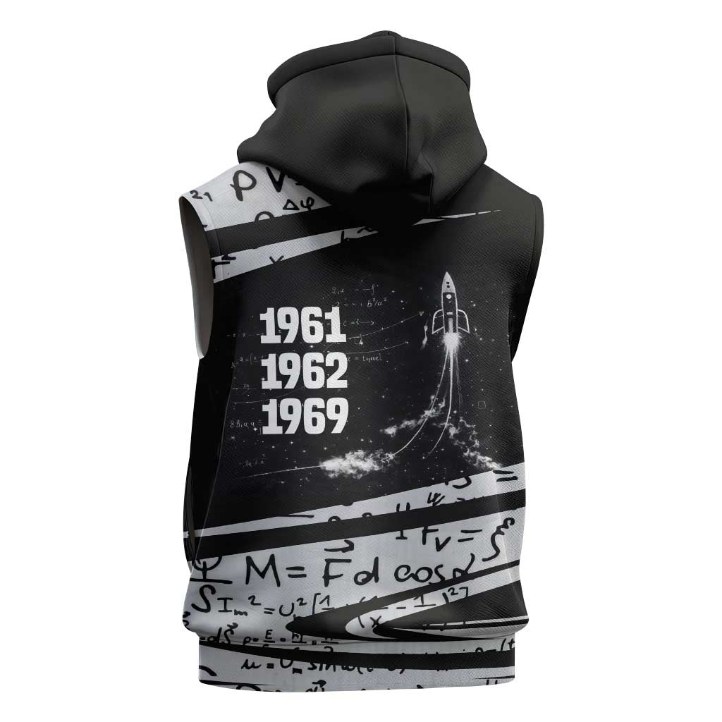 Katherine Johnson Sleeveless Hoodie with Orbital Space Portrait, Historic NASA Launch Dates and Physics - African Pride