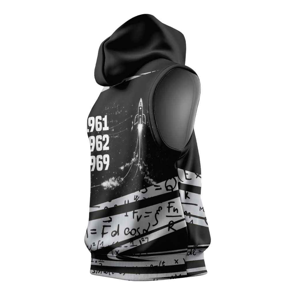 Katherine Johnson Sleeveless Hoodie with Orbital Space Portrait, Historic NASA Launch Dates and Physics - African Pride