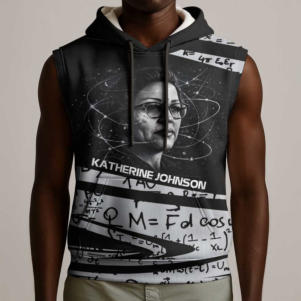 Katherine Johnson Sleeveless Hoodie with Orbital Space Portrait, Historic NASA Launch Dates and Physics - African Pride