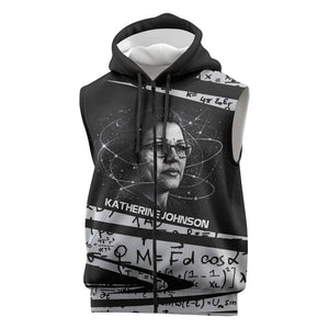 Katherine Johnson Sleeveless Zip Hoodie with Orbital Space Portrait, Historic NASA Launch Dates and Physics - African Pride