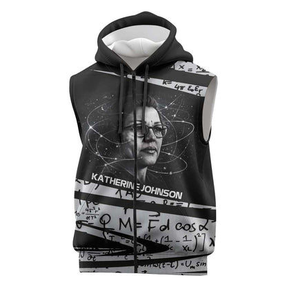 Katherine Johnson Sleeveless Zip Hoodie with Orbital Space Portrait, Historic NASA Launch Dates and Physics - African Pride