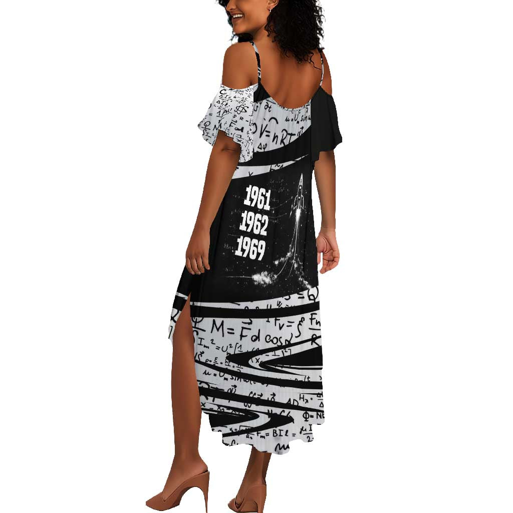 Katherine Johnson Summer Maxi Dress with Orbital Space Portrait, Historic NASA Launch Dates and Physics - African Pride