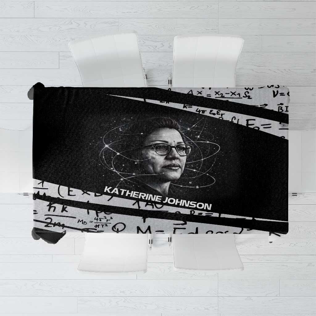 Katherine Johnson Tablecloth with Orbital Space Portrait, Historic NASA Launch Dates and Physics - African Pride