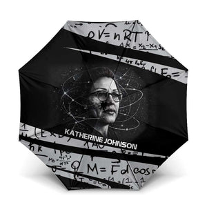 Katherine Johnson Umbrella with Orbital Space Portrait, Historic NASA Launch Dates and Physics - African Pride