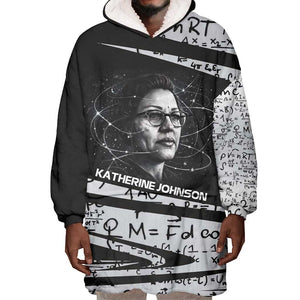 Katherine Johnson Wearable Blanket Hoodie with Orbital Space Portrait, Historic NASA Launch Dates and Physics - African Pride