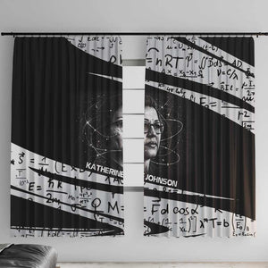 Katherine Johnson Window Curtain with Orbital Space Portrait, Historic NASA Launch Dates and Physics - African Pride