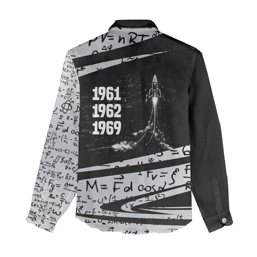 Katherine Johnson Women Casual Shirt with Orbital Space Portrait, Historic NASA Launch Dates and Physics - African Pride