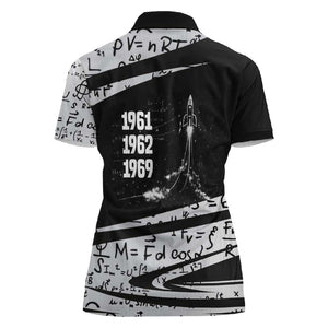 Katherine Johnson Women Polo Shirt with Orbital Space Portrait, Historic NASA Launch Dates and Physics - African Pride