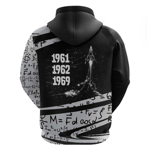 Katherine Johnson Zip Hoodie with Orbital Space Portrait, Historic NASA Launch Dates and Physics - African Pride