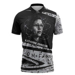 Katherine Johnson Zipper Polo Shirt with Orbital Space Portrait, Historic NASA Launch Dates and Physics - African Pride