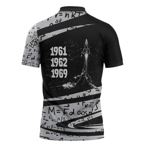 Katherine Johnson Zipper Polo Shirt with Orbital Space Portrait, Historic NASA Launch Dates and Physics - African Pride