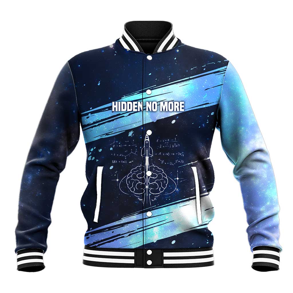 Katherine Johnson Baseball Jacket with Galaxy Background, Hidden No More Quote and Rocket Brain Equation - African Pride
