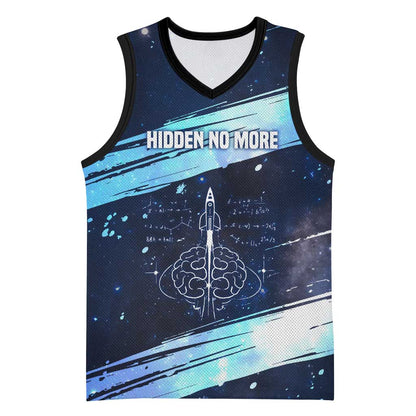 Katherine Johnson Basketball Jersey with Galaxy Background, Hidden No More Quote and Rocket Brain Equation - African Pride