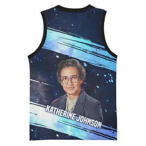 Katherine Johnson Basketball Jersey with Galaxy Background, Hidden No More Quote and Rocket Brain Equation - African Pride
