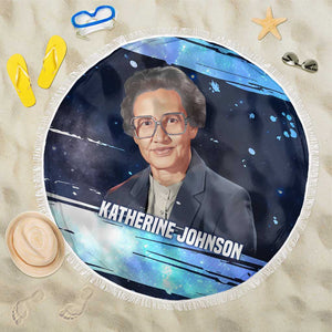 Katherine Johnson Beach Blanket with Galaxy Background, Hidden No More Quote and Rocket Brain Equation - African Pride