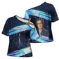 Katherine Johnson Cross Shoulder Shirt with Galaxy Background, Hidden No More Quote and Rocket Brain Equation - African Pride