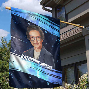 Katherine Johnson Garden Flag with Galaxy Background, Hidden No More Quote and Rocket Brain Equation - African Pride