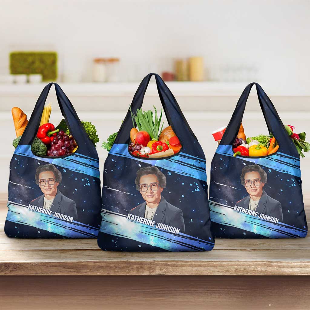 Katherine Johnson Grocery Bag with Galaxy Background, Hidden No More Quote and Rocket Brain Equation - African Pride