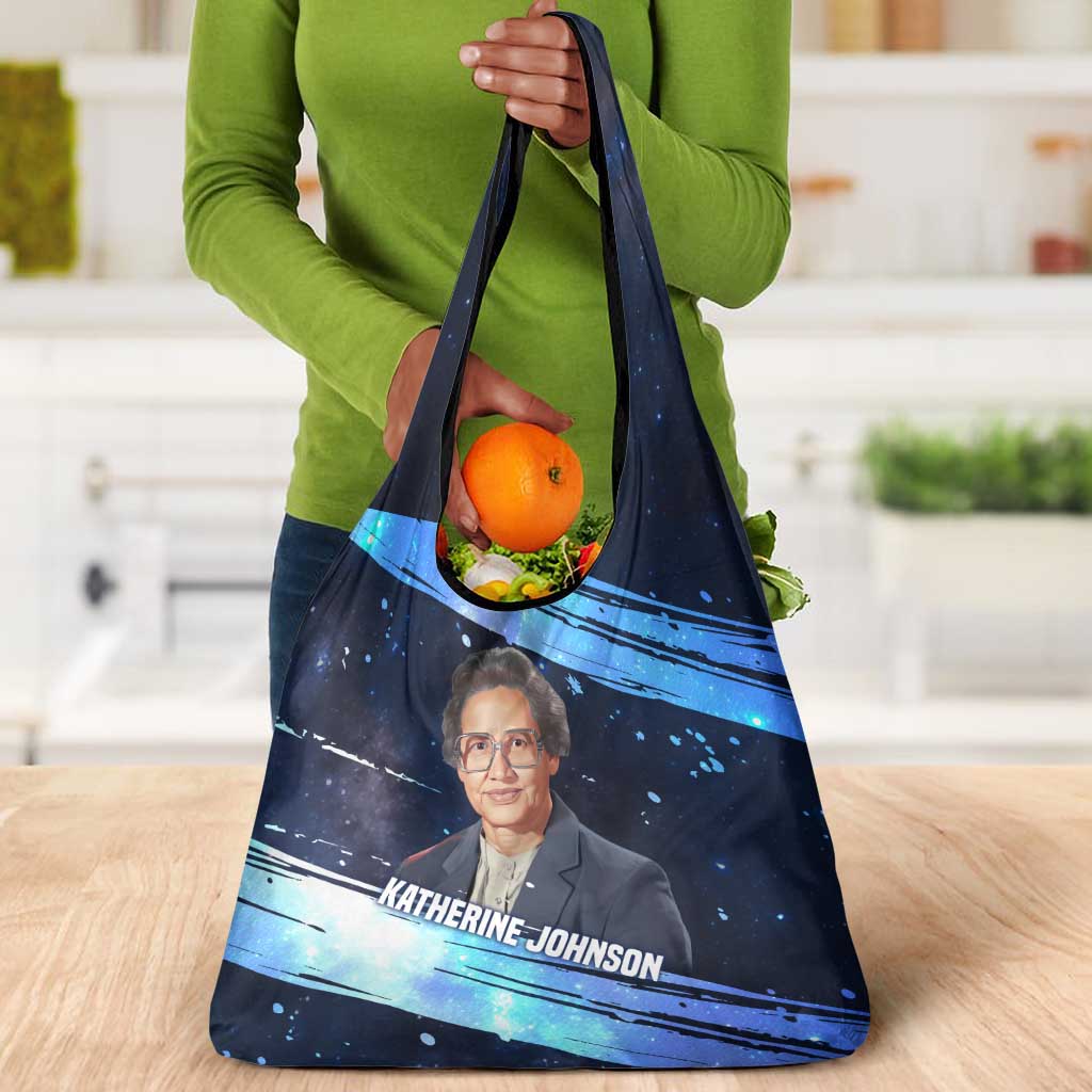 Katherine Johnson Grocery Bag with Galaxy Background, Hidden No More Quote and Rocket Brain Equation - African Pride