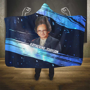 Katherine Johnson Hooded Blanket with Galaxy Background, Hidden No More Quote and Rocket Brain Equation - African Pride