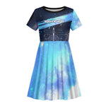 Katherine Johnson Kid Short Sleeve Dress with Galaxy Background, Hidden No More Quote and Rocket Brain Equation - African Pride