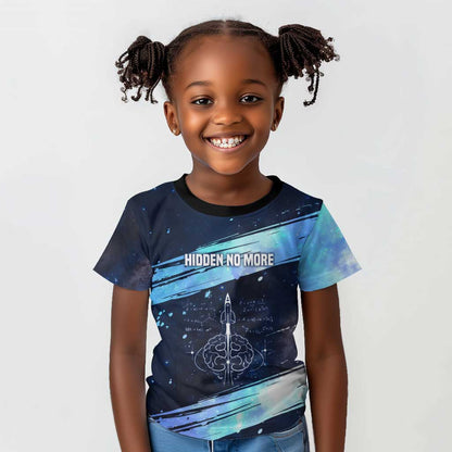 Katherine Johnson Kid T shirt with Galaxy Background, Hidden No More Quote and Rocket Brain Equation - African Pride
