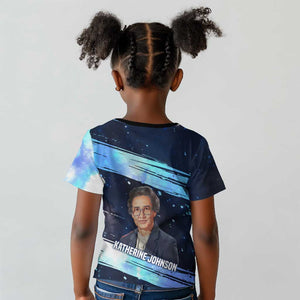 Katherine Johnson Kid T shirt with Galaxy Background, Hidden No More Quote and Rocket Brain Equation - African Pride