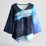 Katherine Johnson Kimono Sleeve Blouse with Galaxy Background, Hidden No More Quote and Rocket Brain Equation - African Pride