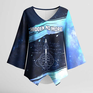 Katherine Johnson Kimono Sleeve Blouse with Galaxy Background, Hidden No More Quote and Rocket Brain Equation - African Pride