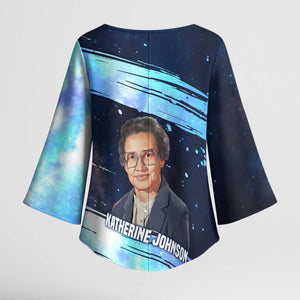 Katherine Johnson Kimono Sleeve Blouse with Galaxy Background, Hidden No More Quote and Rocket Brain Equation - African Pride