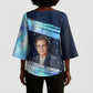 Katherine Johnson Kimono Sleeve Blouse with Galaxy Background, Hidden No More Quote and Rocket Brain Equation - African Pride