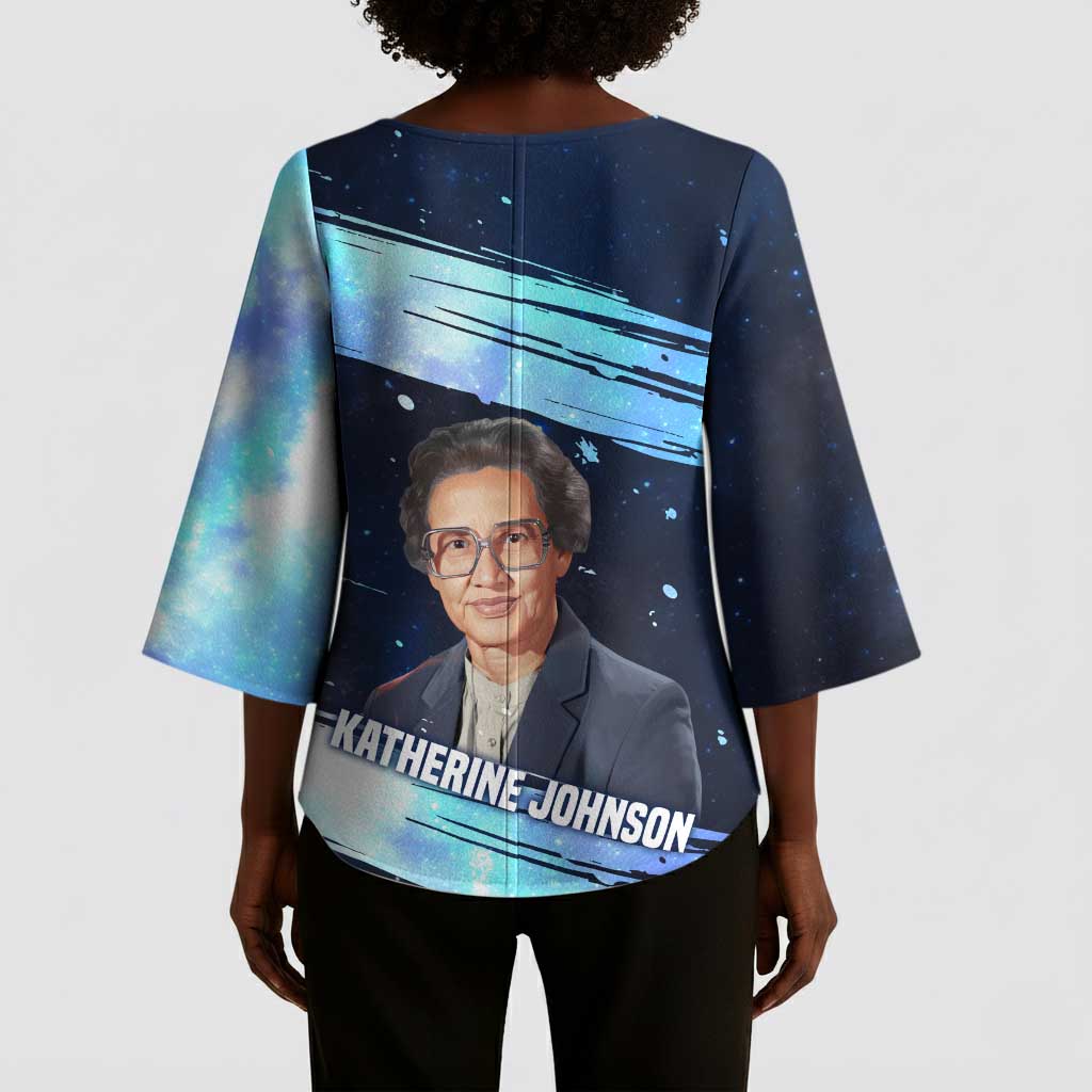 Katherine Johnson Kimono Sleeve Blouse with Galaxy Background, Hidden No More Quote and Rocket Brain Equation - African Pride