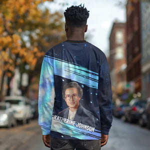 Katherine Johnson Long Sleeve Shirt with Galaxy Background, Hidden No More Quote and Rocket Brain Equation - African Pride