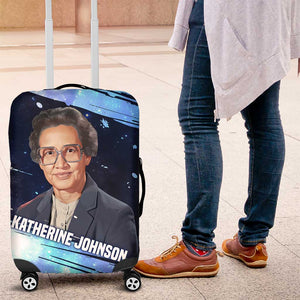 Katherine Johnson Luggage Cover with Galaxy Background, Hidden No More Quote and Rocket Brain Equation - African Pride