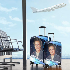 Katherine Johnson Luggage Cover with Galaxy Background, Hidden No More Quote and Rocket Brain Equation - African Pride