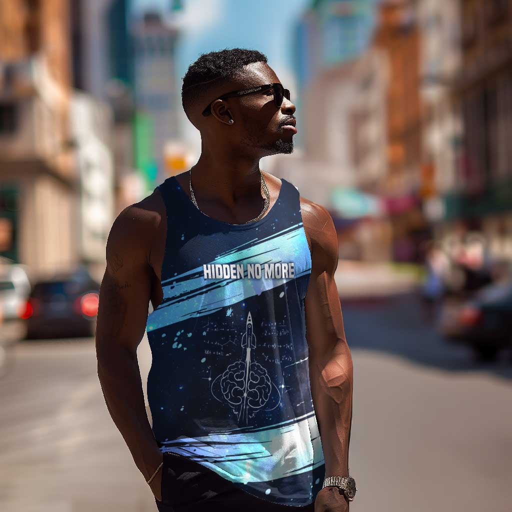 Katherine Johnson Men Tank Top with Galaxy Background, Hidden No More Quote and Rocket Brain Equation - African Pride