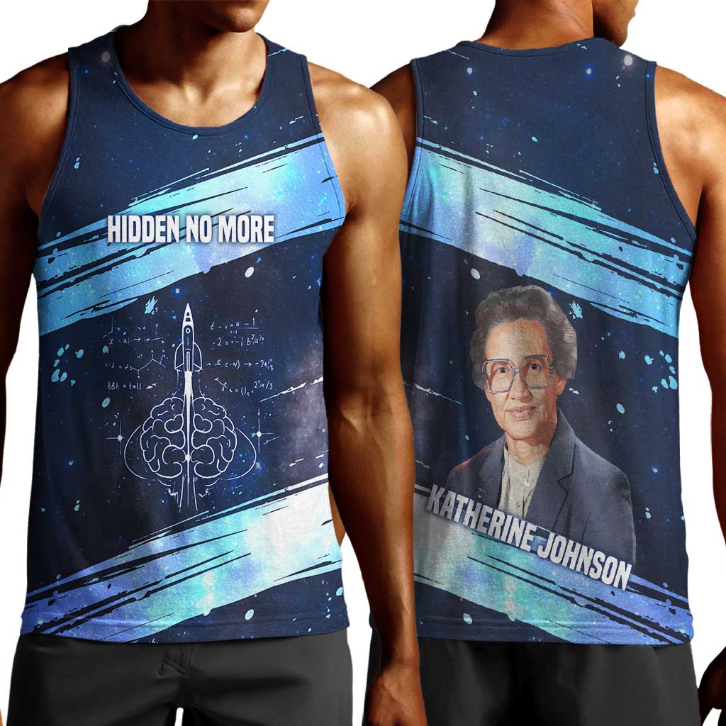 Katherine Johnson Men Tank Top with Galaxy Background, Hidden No More Quote and Rocket Brain Equation - African Pride