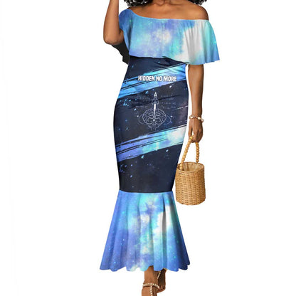 Katherine Johnson Mermaid Dress with Galaxy Background, Hidden No More Quote and Rocket Brain Equation - African Pride