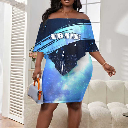 Katherine Johnson Off Shoulder Short Dress with Galaxy Background, Hidden No More Quote and Rocket Brain Equation - African Pride