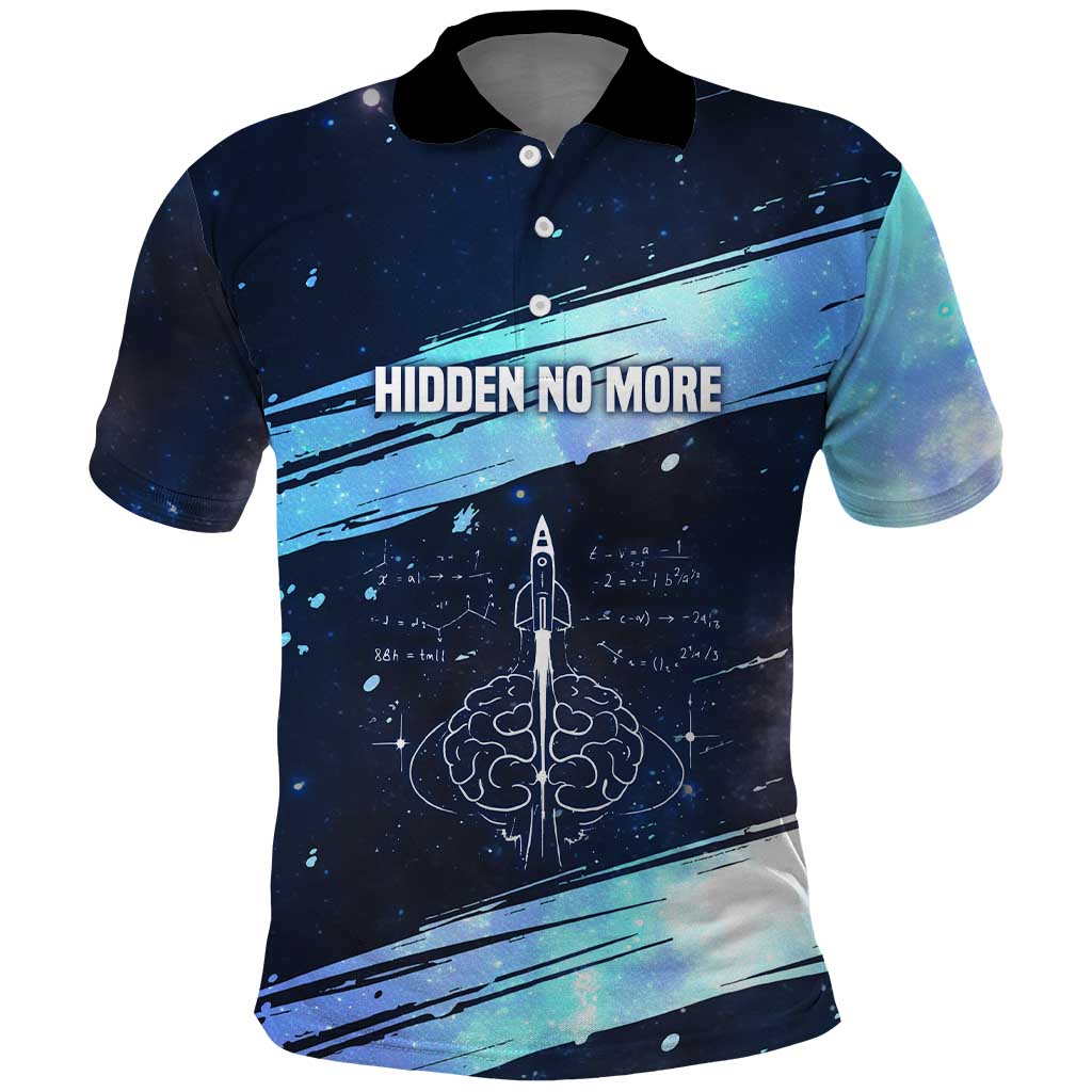 Katherine Johnson Polo Shirt with Galaxy Background, Hidden No More Quote and Rocket Brain Equation - African Pride