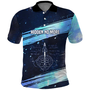 Katherine Johnson Polo Shirt with Galaxy Background, Hidden No More Quote and Rocket Brain Equation - African Pride