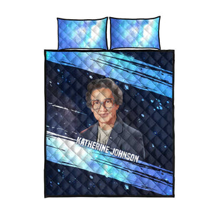 Katherine Johnson Quilt Bed Set with Galaxy Background, Hidden No More Quote and Rocket Brain Equation - African Pride