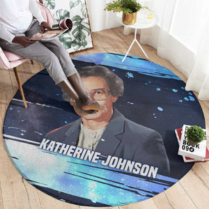 Katherine Johnson Round Carpet with Galaxy Background, Hidden No More Quote and Rocket Brain Equation - African Pride
