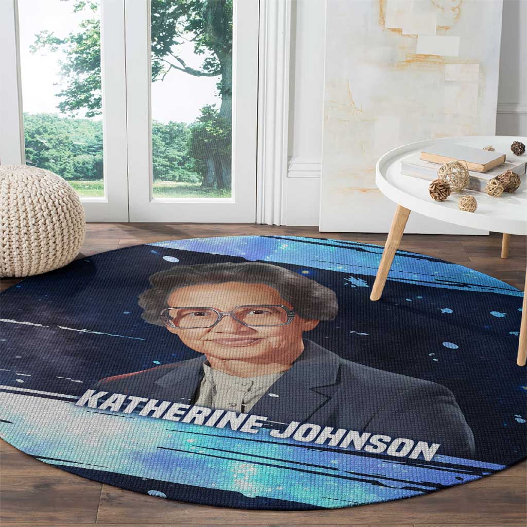 Katherine Johnson Round Carpet with Galaxy Background, Hidden No More Quote and Rocket Brain Equation - African Pride