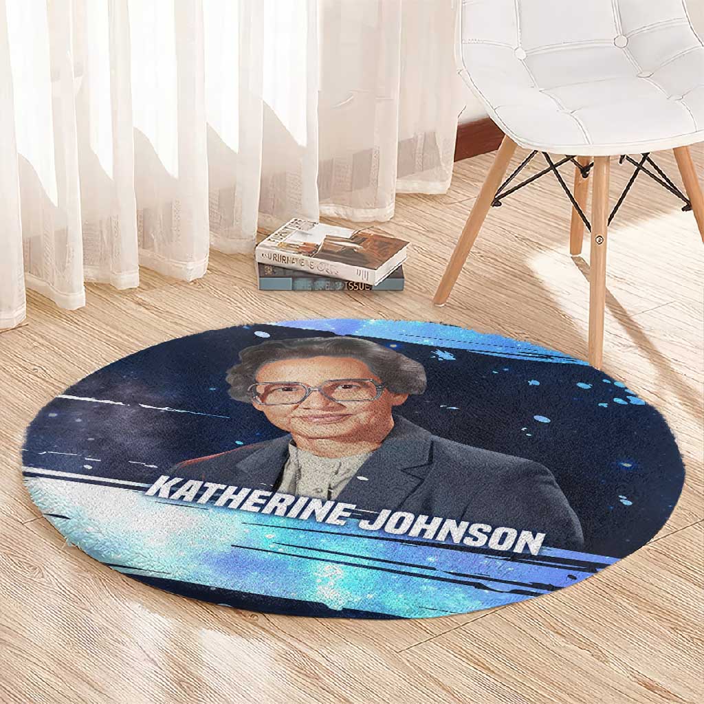 Katherine Johnson Round Carpet with Galaxy Background, Hidden No More Quote and Rocket Brain Equation - African Pride