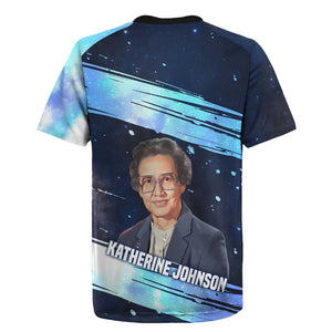 Katherine Johnson Rugby Jersey with Galaxy Background, Hidden No More Quote and Rocket Brain Equation - African Pride