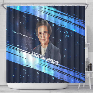 Katherine Johnson Shower Curtain with Galaxy Background, Hidden No More Quote and Rocket Brain Equation - African Pride