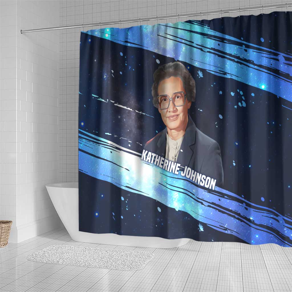 Katherine Johnson Shower Curtain with Galaxy Background, Hidden No More Quote and Rocket Brain Equation - African Pride