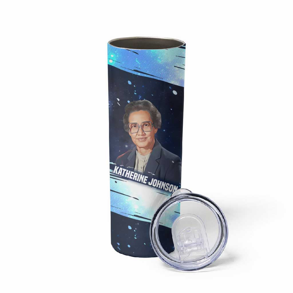 Katherine Johnson Skinny Tumbler with Galaxy Background, Hidden No More Quote and Rocket Brain Equation - African Pride